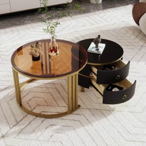 2-in-1 Couchtisch-Set mit Hochglanz- und Glasplatte, MDF un…