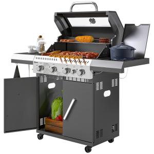 Outsunny Gasgrill 12 KW Grillwagen inkl 5 Brenner Seitenkoc…