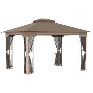 Outsunny Gartenpavillon 3,65x3m Festzelt mit Doppeldach und…