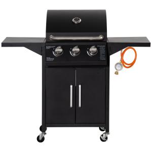 Outsunny Gasgrill BBQ mit 3 Brennern je 3 kw mobiler Grillw…