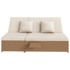 Outdoor Gartenliege Doppelbett, Rattan Outdoor Liege mit ve…