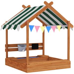 Outsunny Sandkasten mit Dach, Sandkiste aus Holz mit Sitzpl…