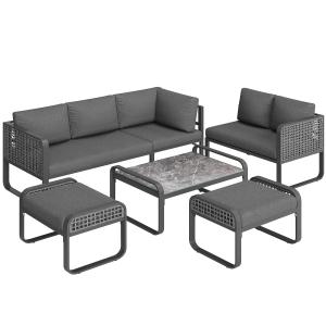 Garten-Lounge-Set für 6-7 Personen, Rattan-Möbel mit verzin…