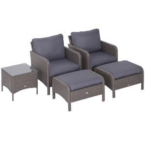 Polyrattan Sitzgruppe Dunkelgrau mit 2 Sesseln, Couchtisch,…