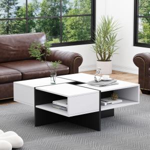 Moderner quadratischer Couchtisch, 5 offene Fächer, mittler…