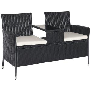 Outsunny Polyrattan Gartenbank 2-Sitzer mit Tisch, Gartenso…