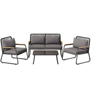Garten-Lounge-Set für 4 Personen, mit Doppelsofa, 2 Einzels…