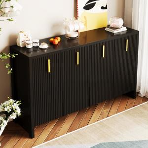 Modernes schwarzes Sideboard mit goldenen Griffen und verst…