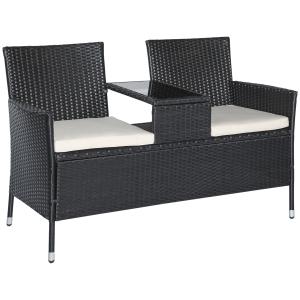 Outsunny Polyrattan Gartenbank 2-Sitzer mit Tisch, Gartenso…