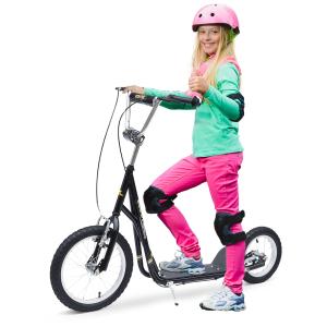 HOMCOM Kinderroller 16 Zoll Scooter Tretroller mit Bremsen…