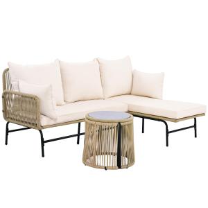 Gartenlounge-Set mit Eisengestell, handgewebtem Seilbezug u…