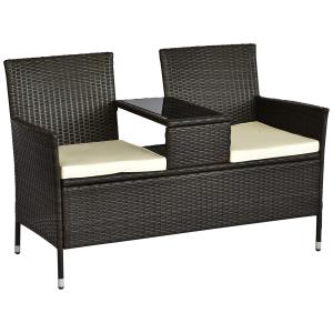 Outsunny Polyrattan Sitzbank 2-Sitzer mit Tisch Gartenbank…