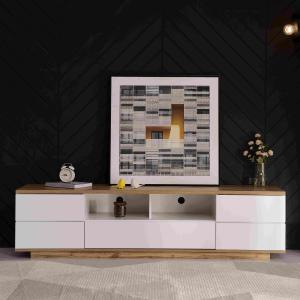 Moderner TV-Schrank mit Holzmaserung und Gitterdesign, Holz…