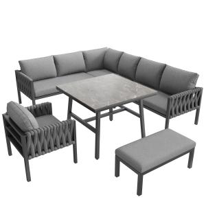 Gartenmöbelset mit Ecksofa und Tischplatte aus gehärtetem G…