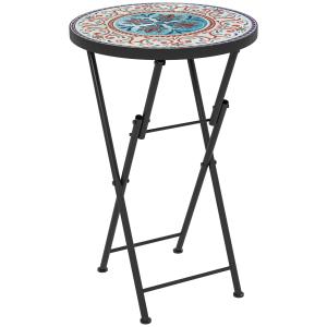 Outsunny Beistelltisch klappbar Gartentisch mit Mosaik-Desi…
