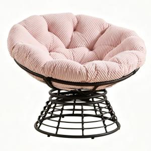 Papasan-Sessel, 360° Drehbarer, dickes Kissen(Cordstoff), S…
