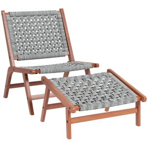 Outsunny Garten-Sessel mit Fußhocker - Relaxsessel aus Akaz…