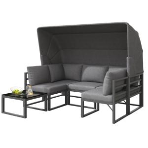 4-teiliges Gartenmöbel-Set, Dreisitzer-Sofa mit Markise , 2…