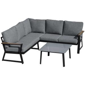 Outsunny Gartenmöbel-Set für 4 Personen, L-Form Sofa mit Ki…