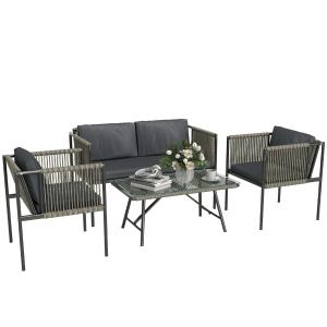 Outsunny Gartenmöbel Set aus Polyrattan Lounge-Set mit 2er…