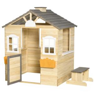 Outsunny Spielhaus für Kinder aus Holz, Gartenspielhaus mit…