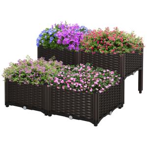 Outsunny Hochbeet Rattan Pflanzkasten 40x40x44cm mit Abflus…