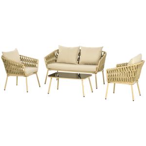 Outsunny 4 tlg Rattan Gartenmöbel Set Sitzgruppe mit 1 Couc…