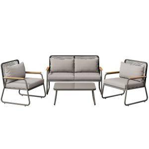 Garten-Lounge-Set für 4 Personen, mit Doppelsofa, 2 Einzels…
