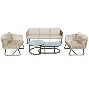 5-teiliges Garten-Lounge-Set mit Seil, verstellbare Füße, g…