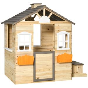 Outsunny Spielhaus für Kinder Holz Kinderspielhaus mit Fens…