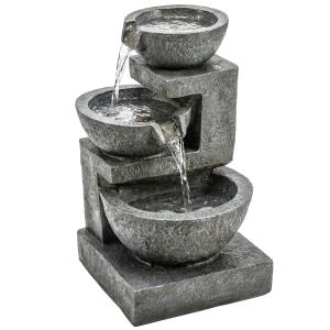 Outsunny Springbrunnen 3-stufig Gartenbrunnen mit LED Beleu…