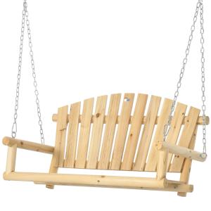 Outsunny Holz-Garten-Hängeschaukelbank 2 Personen Schaukelb…