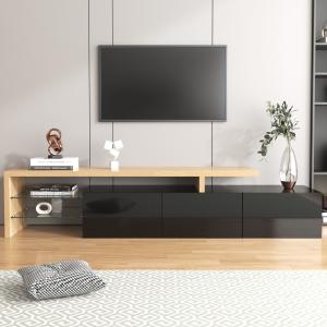 Moderner TV-Schrank mit Hochglanz, Glasböden und LED-Beleuc…