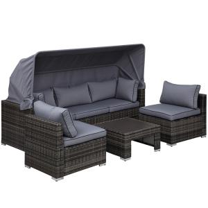 Outsunny Rattan Lounge Set, Sitzgruppe mit Sonnendach, Gart…