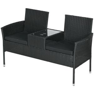 Outsunny Gartenbank 2-Sitzer mit Mittelkaffeetisch, Rattan…