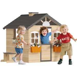 Outsunny Spielhaus für Kinder aus Holz, Gartenspielhaus mit…