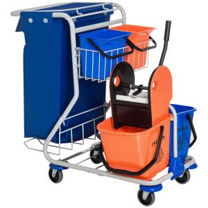 HOMCOM Putzwagen Reinigungswagen 4 Fahreimer Wischwagen Sys…