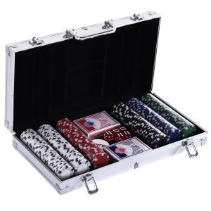 HOMCOM Pokerkoffer Set mit 300 Chips, 2 Kartenspielen & 5 W…