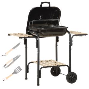 Outsunny Holzkohlegrill mit Ablagen und Rädern, Grill mit D…