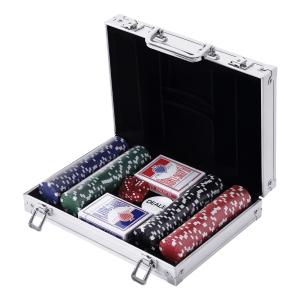 HOMCOM Pokerkoffer mit 200 Pokerchips, 2 Kartenspielen & 5…