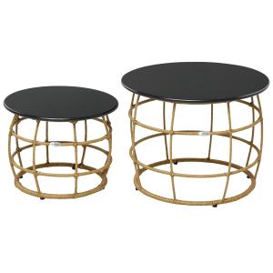 Outsunny Beistelltisch 2er-Set Kaffeetisch handgeflochten m…