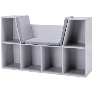 HOMCOM Kinderregal Bücherregal mit Sitzhocker Kindersitzban…