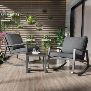 Gartenlounge-Set 3-teilig, mit 2 Schaukelstühlen und 1 Tisc…