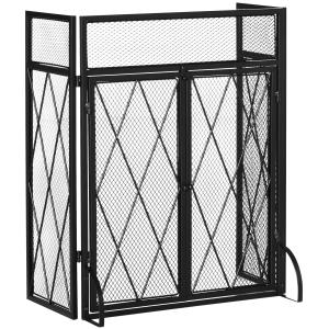 HOMCOM Funkenschutzgitter 3tlg. Kaminschirm aus Schmiedeeis…