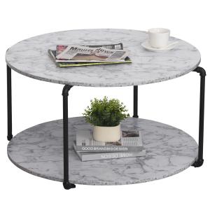 HOMCOM Couchtisch Rund mit Regal Ø 80 x 45H cm Spanplatten…