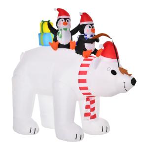 HOMCOM Aufblasbare Pinguine auf Eisbär 2,1 m Weihnachtsdeko…