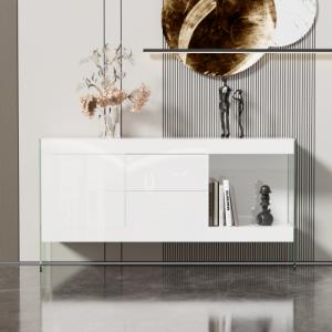 Sideboard mit Glasbeinen, vier Schubladen und LED-Beleuchtu…