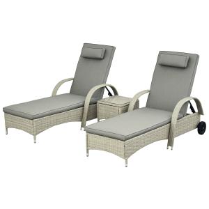 Outsunny Sonnenliege mit Tisch 3er-Set Gartenmöbel Polyratt…