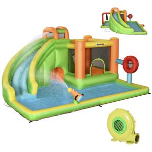 Outsunny Aufblasbare Hüpfburg Spielburg mit Rutsche, Boxsac…