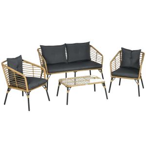 Outsunny 4 tlg Gartenmöbel-Set Rattan Sitzgarnitur mit Kiss…